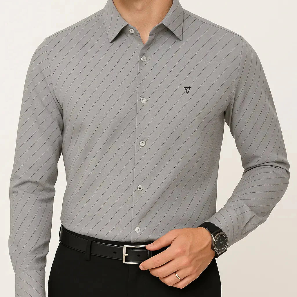 [Pague 2, Leve 4] Kit com 4 Camisas Sociais Listradas Viero de Manga Longa em Algodão e Seda Gelo