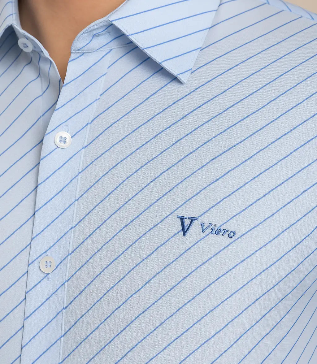 [Pague 2, Leve 4] Kit com 4 Camisas Sociais Listradas Viero de Manga Longa em Algodão e Seda Gelo