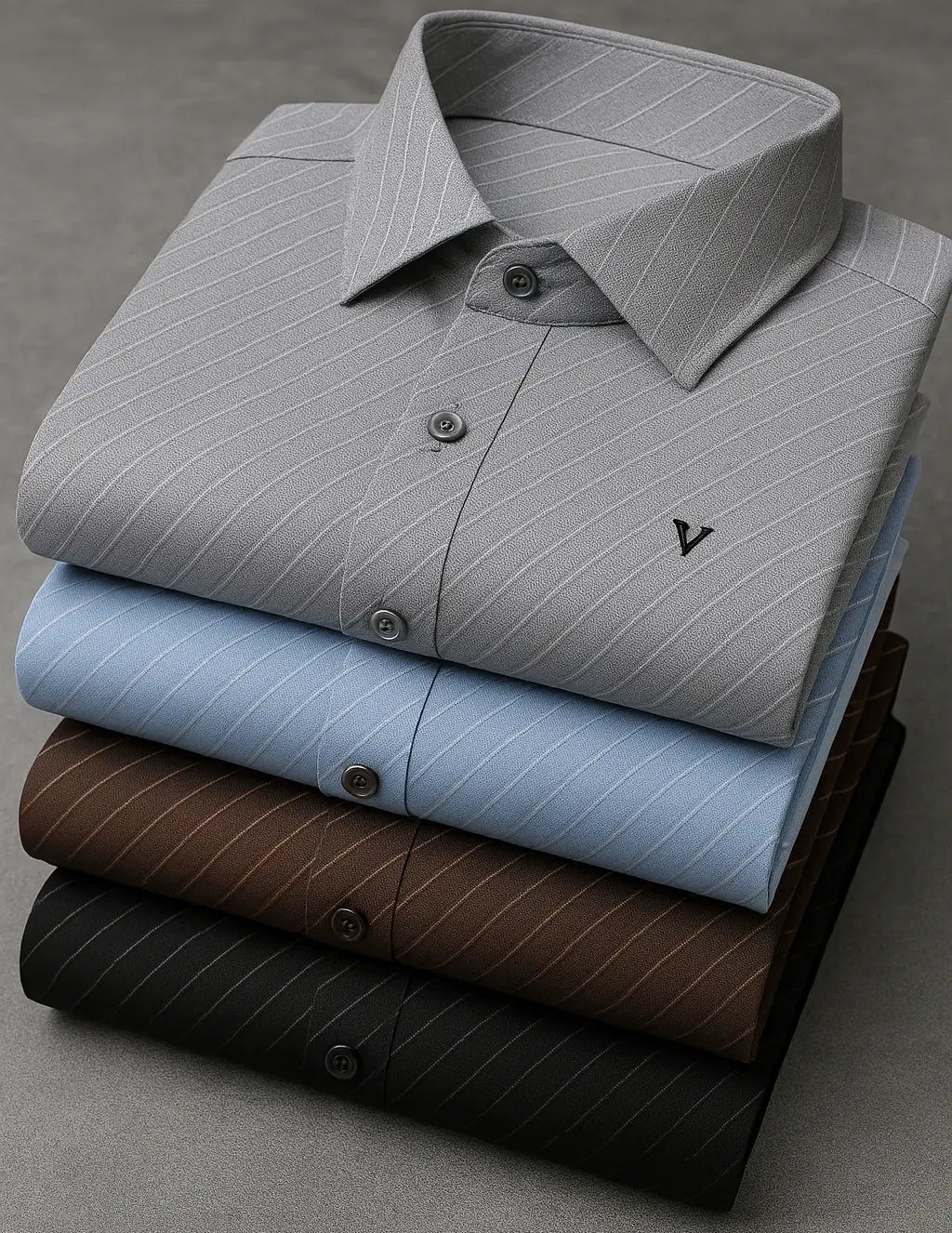 [Pague 2, Leve 4] Kit com 4 Camisas Sociais Listradas Viero de Manga Longa em Algodão e Seda Gelo