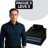 [Pague 3, Leve 5] Kit com 5 Camisas Masculinas Cardin de Manga Longa (65% Algodão + 35% Seda Gelo)