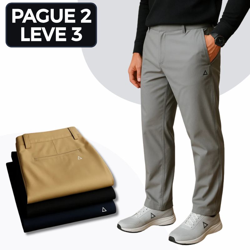 [Leve 3, Pague Só 2] Kit Exclusivo de 3 Calças Chino Masculinas Velar em Tecido Premium de Poliéster, Algodão e Nylon