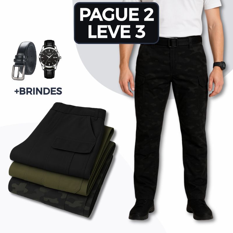 [Leve 3 Pague 2] Calça Militar Noir em Tecido RipStop e Poliéster +BRINDES: Relógio Tático e Cinto Tático