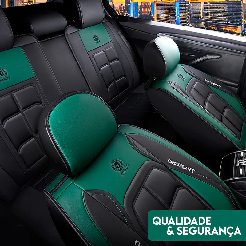 Kit Completo de Capas Automotivas Luthier em 100% Couro Legítimo Universal (Serve Para Todos os Carros!) + Brinde: Kit de Tapetes
