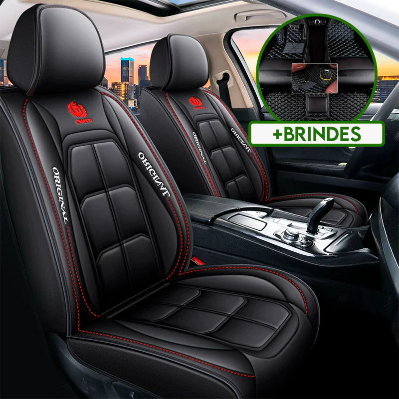 Kit Completo de Capas Automotivas Luthier em 100% Couro Legítimo Universal (Serve Para Todos os Carros!) + Brinde: Kit de Tapetes
