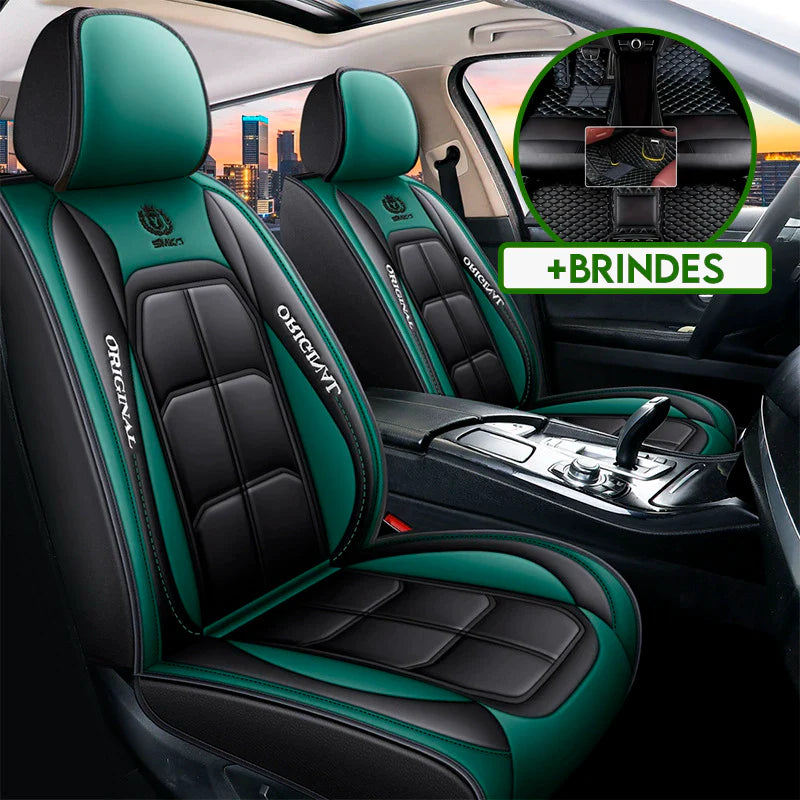 Kit Completo de Capas Automotivas Luthier em 100% Couro Legítimo Universal (Serve Para Todos os Carros!) + Brinde: Kit de Tapetes