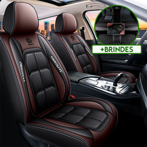 Kit Completo de Capas Automotivas Luthier em 100% Couro Legítimo Universal (Serve Para Todos os Carros!) + Brinde: Kit de Tapetes