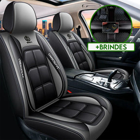 Kit Completo de Capas Automotivas Luthier em 100% Couro Legítimo Universal (Serve Para Todos os Carros!) + Brinde: Kit de Tapetes