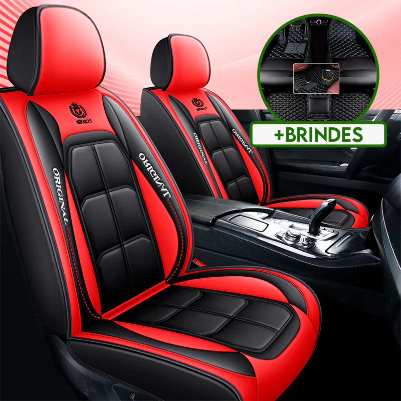 Kit Completo de Capas Automotivas Luthier em 100% Couro Legítimo Universal (Serve Para Todos os Carros!) + Brinde: Kit de Tapetes